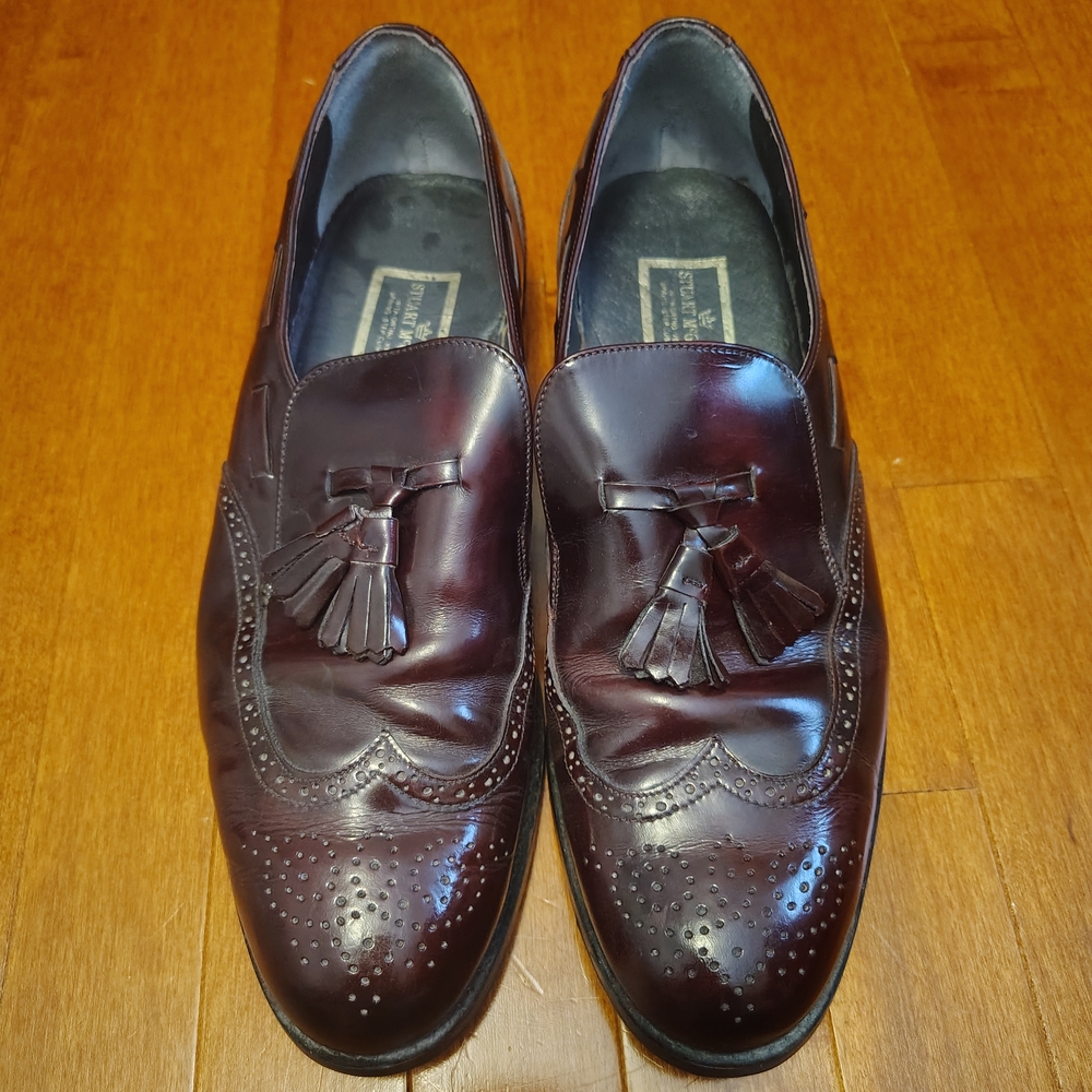 80s Vintage Stuart McGuire Oxblood/ Dark Burgundy Wingtip Tassel Loafers - 11 D